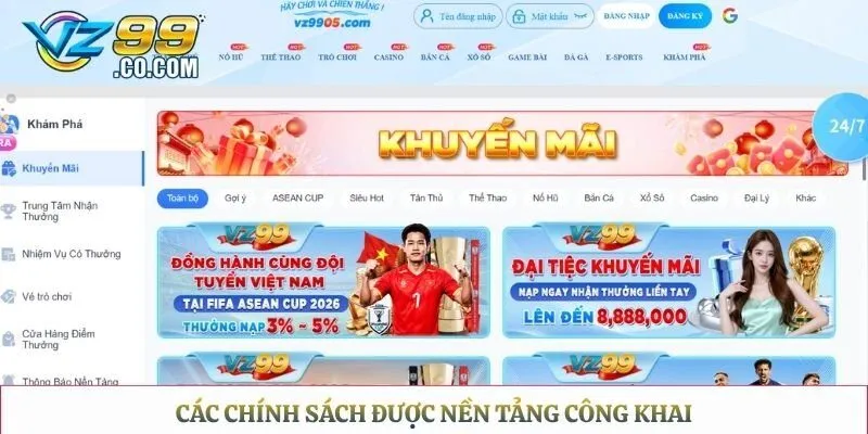 Các chính sách được nền tảng công khai