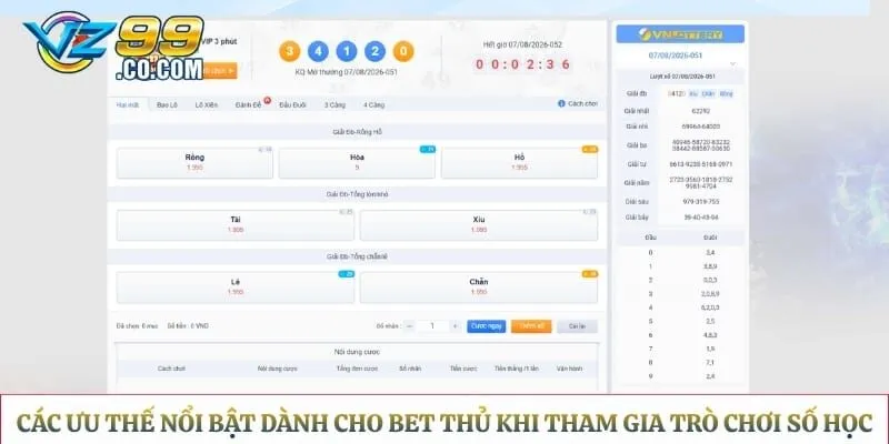 Các ưu thế nổi bật dành cho bet thủ khi tham gia trò chơi số học