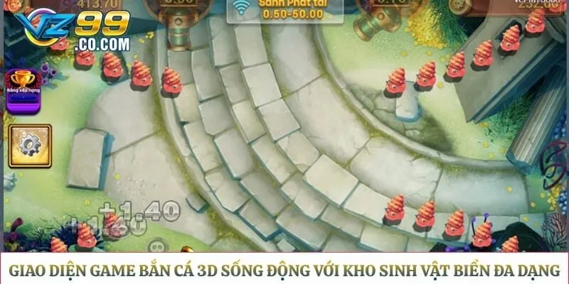 Giao diện game bắn cá 3D sống động với kho sinh vật biển đa dạng