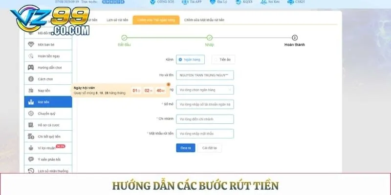Hướng dẫn các bước rút tiền