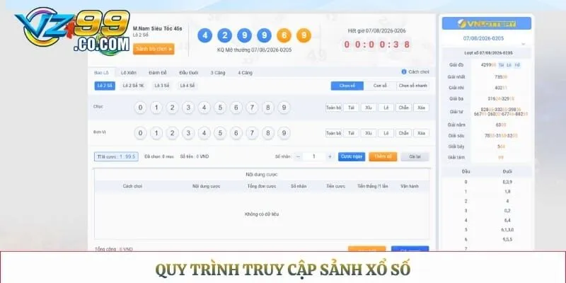 Quy trình truy cập sảnh xổ số