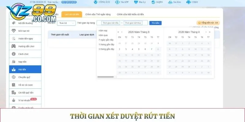 Thời gian xét duyệt rút tiền